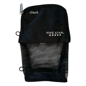 Mead Five Star Stand ‘N Store Zipper Pouch Case Black Pencil Pen Calculator Mesh